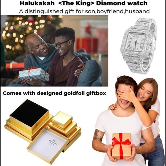 Men’s Diamond Watch - The King - 18K Gold/Platinum Plated, 40MM Square Dial - Picture 6 of 7